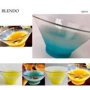 Vintage Blendo Glass Frosted Serving Bowl SET Salad Dessert Pastel Gold Gilt